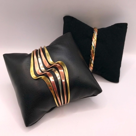 unsigned Accessories - 2 TriColor Mixed Metal Brass, Stainless Steel and Copper Cuff Bracelet